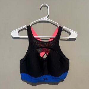 Under Armour Black and Blue Sports Bra with Pink Straps